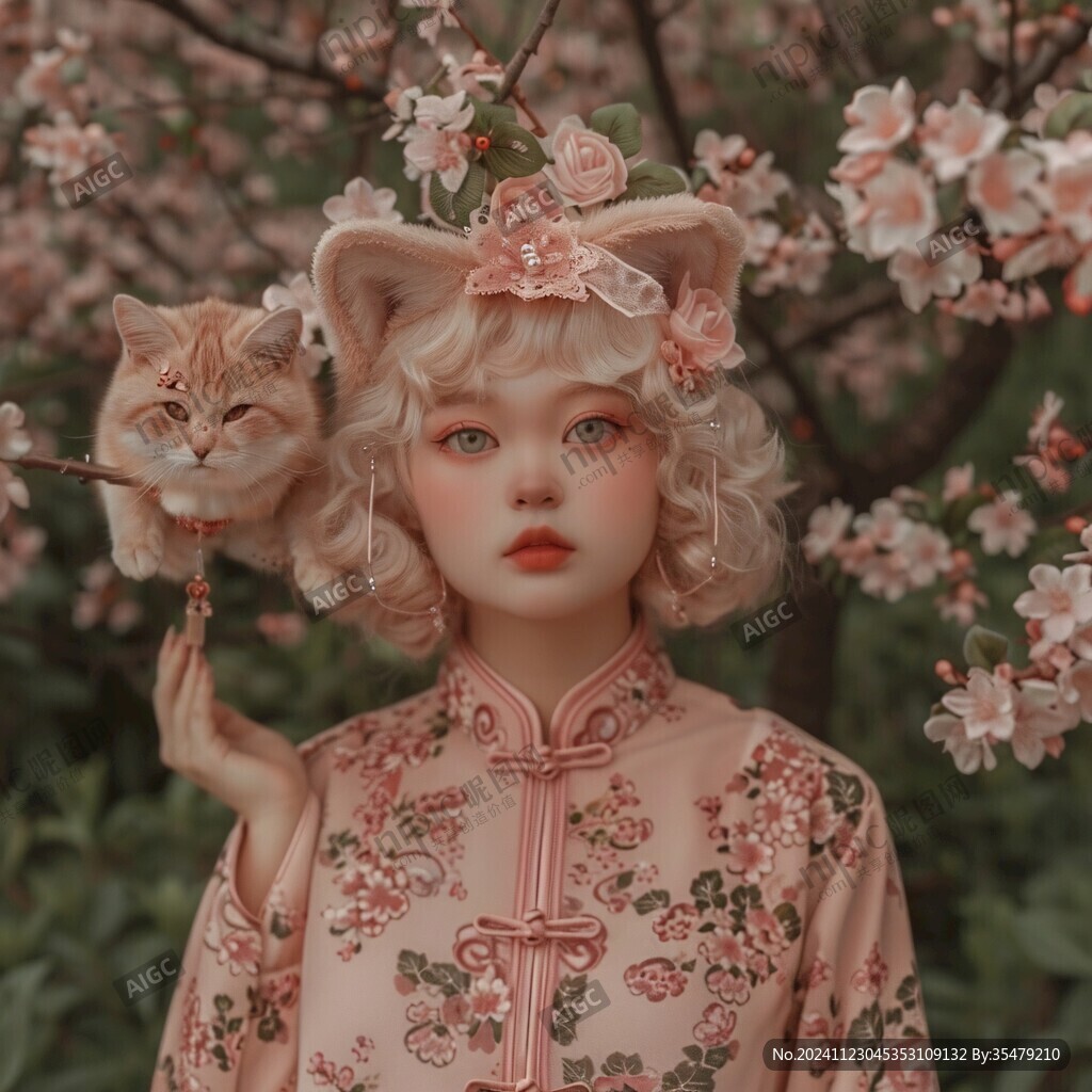 抱貓的旗袍美女