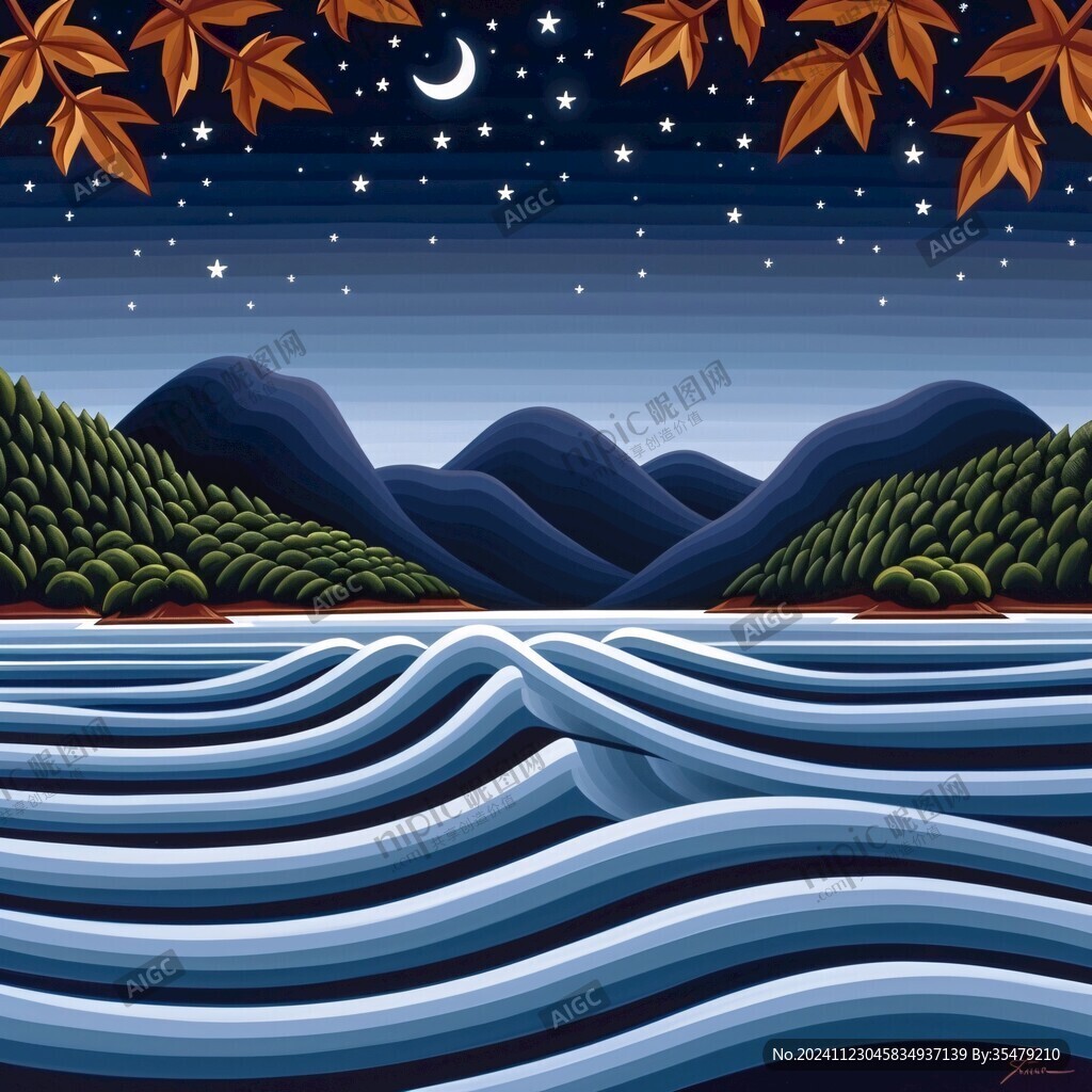 水波紋山景水景