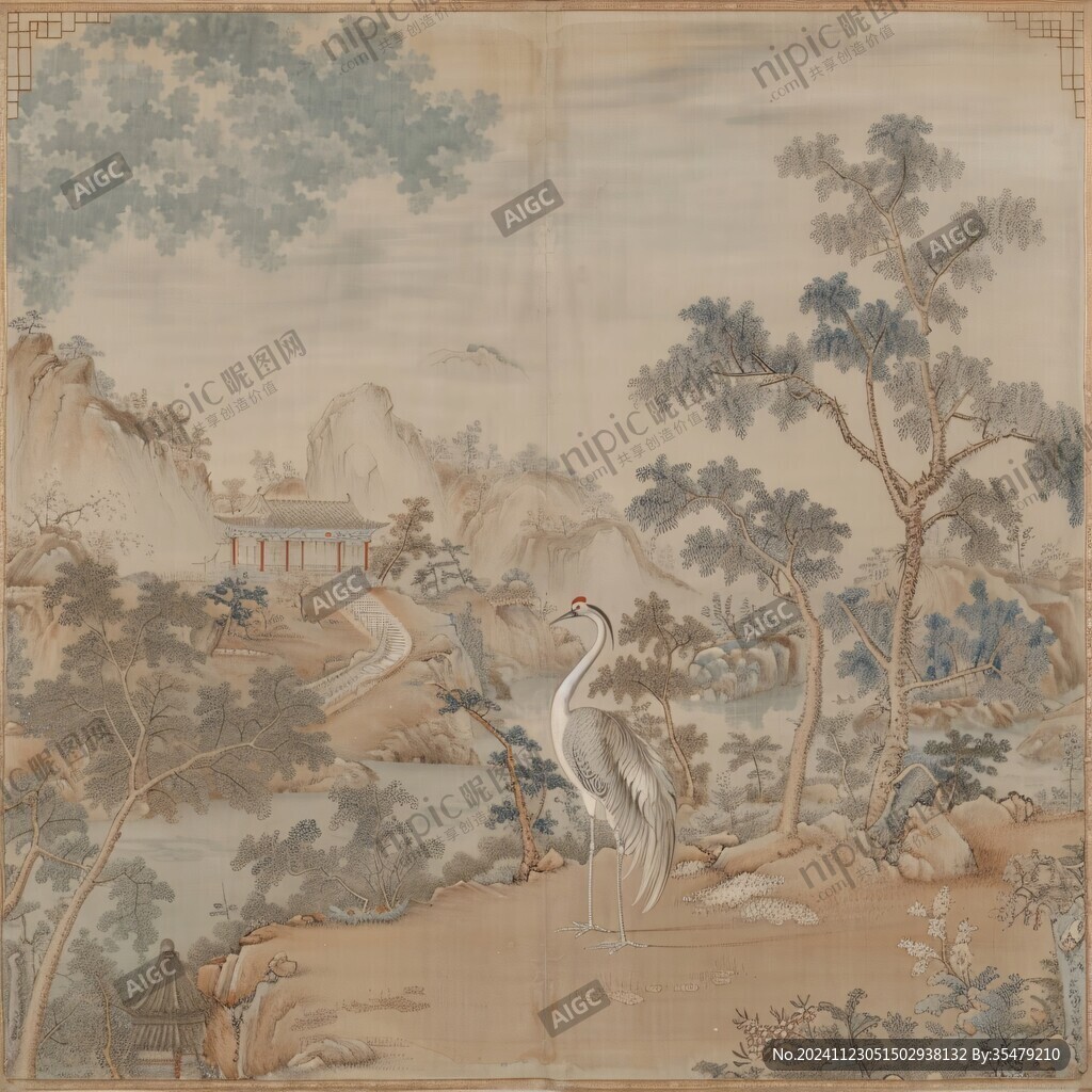 桃鶴圖插屏
