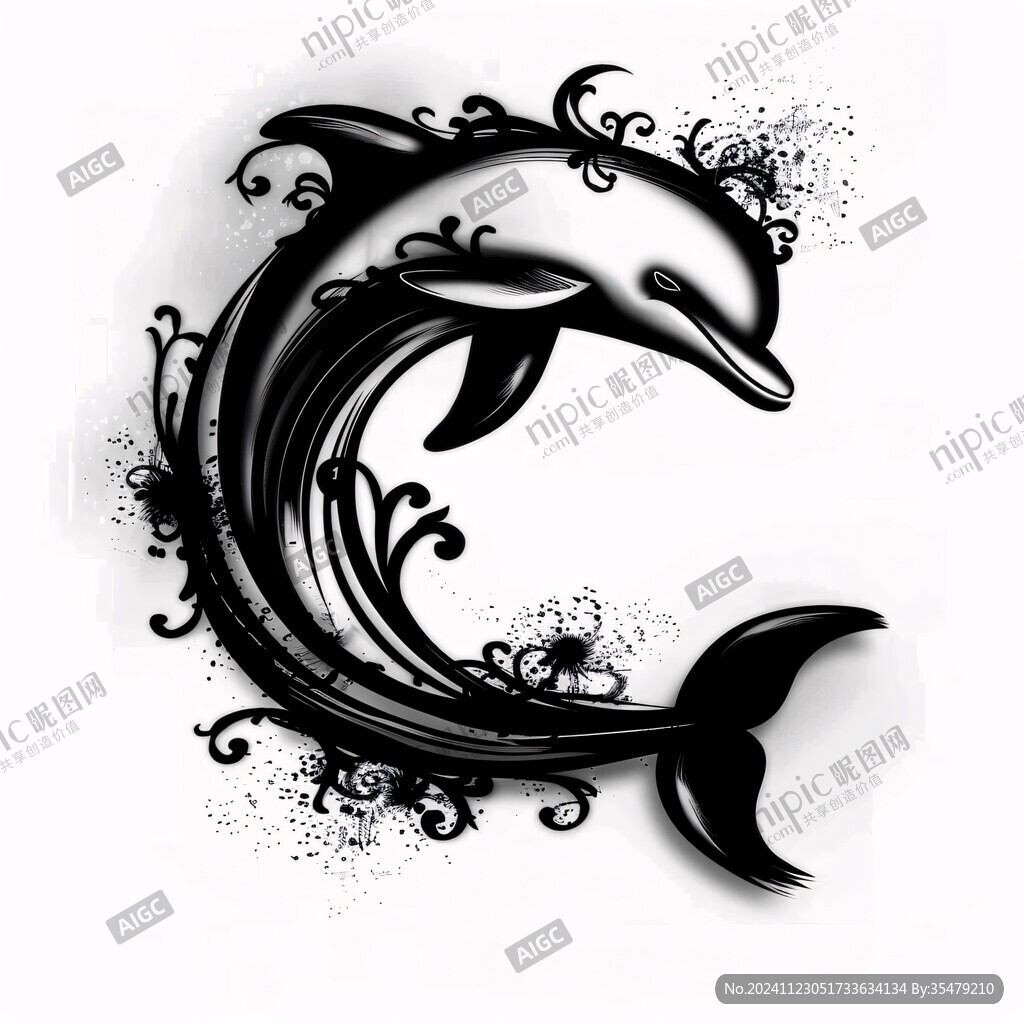 黑白線條海豚