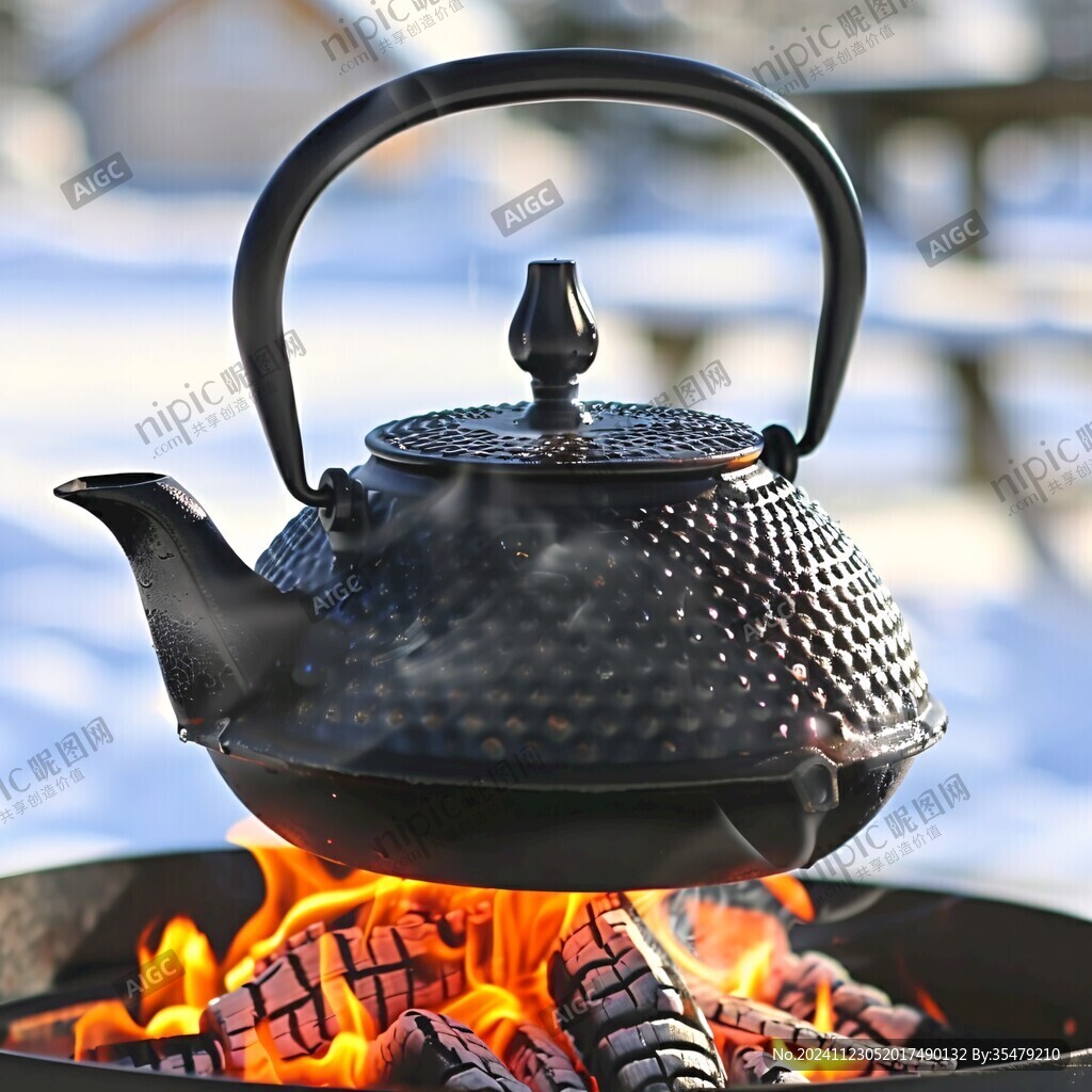 圍爐煮茶高清圖片素材