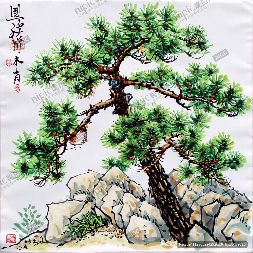 手工畫青松