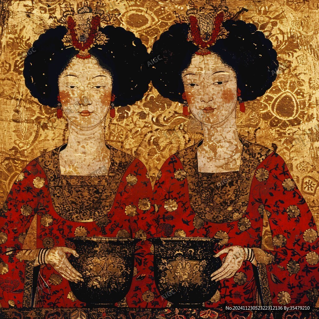 雙女侍座圖