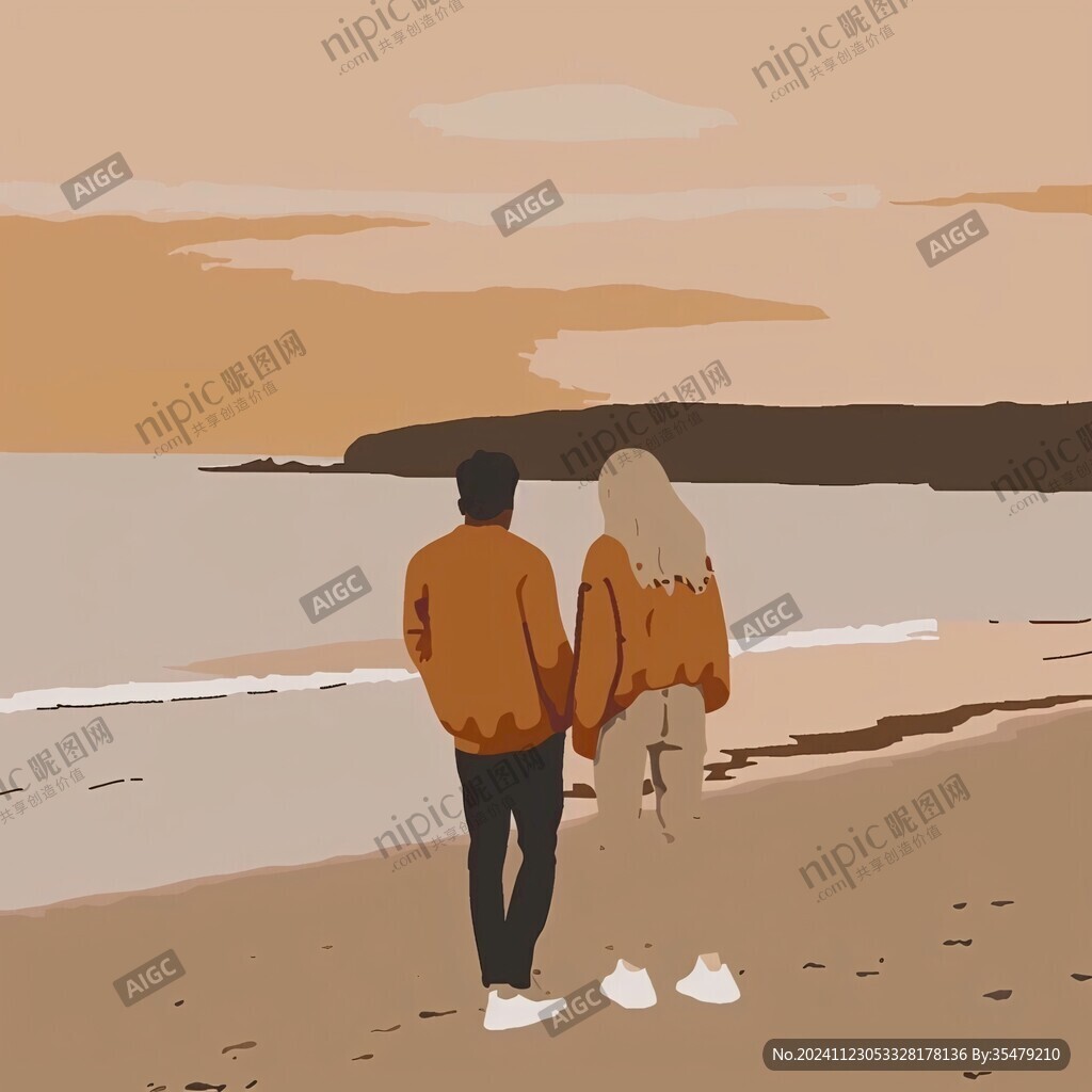 海邊情侶背影