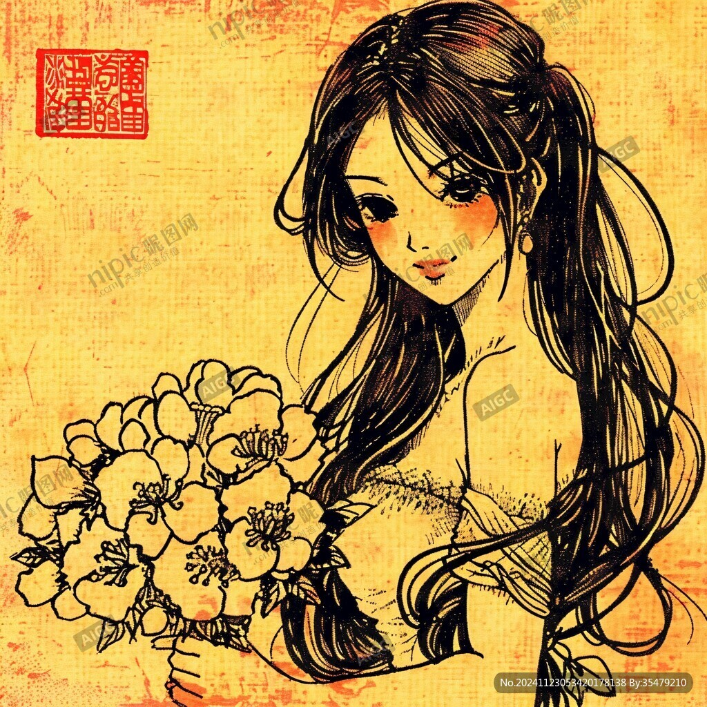 民族風(fēng)女孩線稿