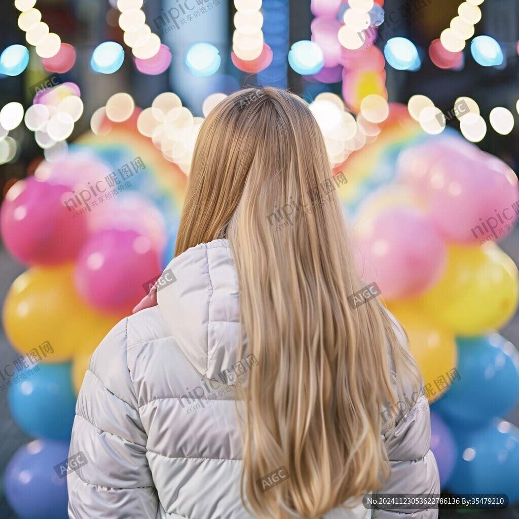 拿氣球的少女背影
