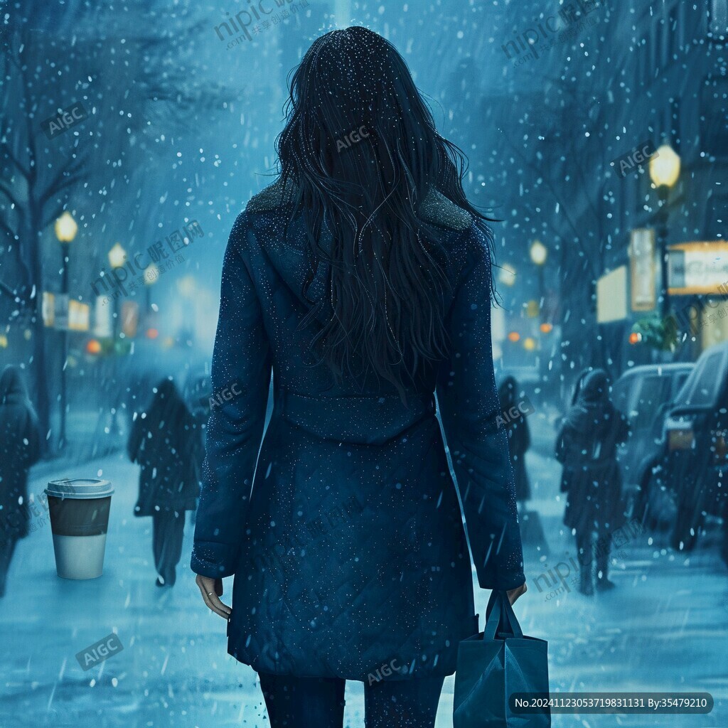 长发女孩冬季背影 长发女孩冬季背影