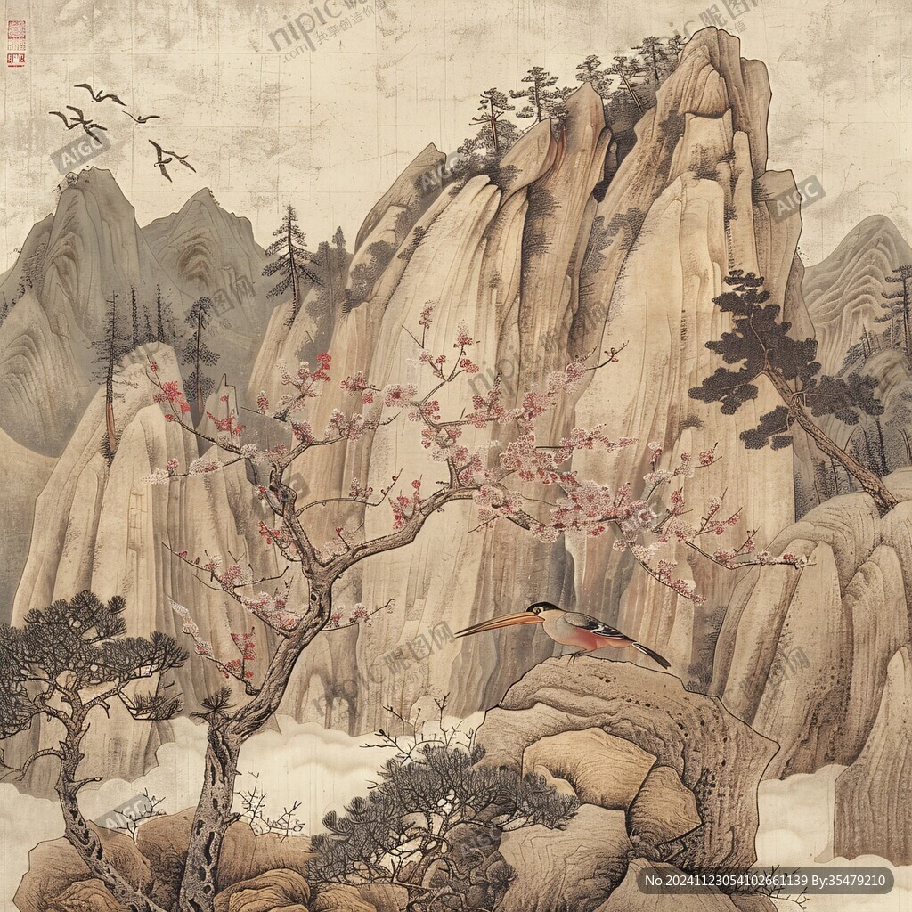 新中式山水梅花花鳥