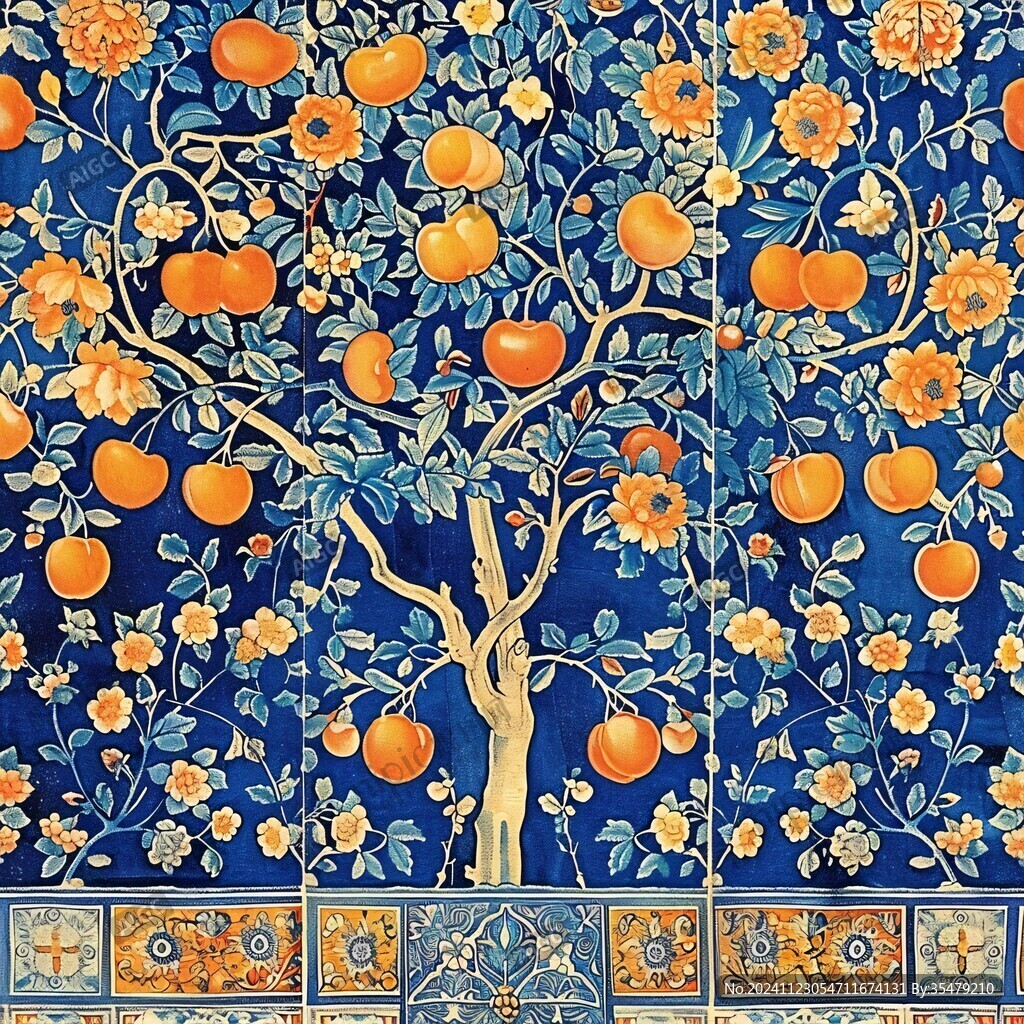 柿樹背景插畫