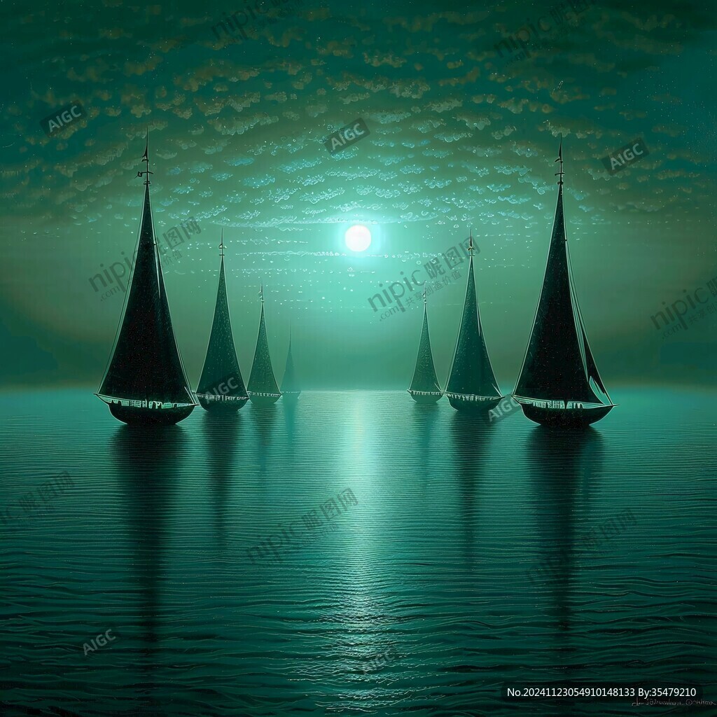 海洋大海月光帆船