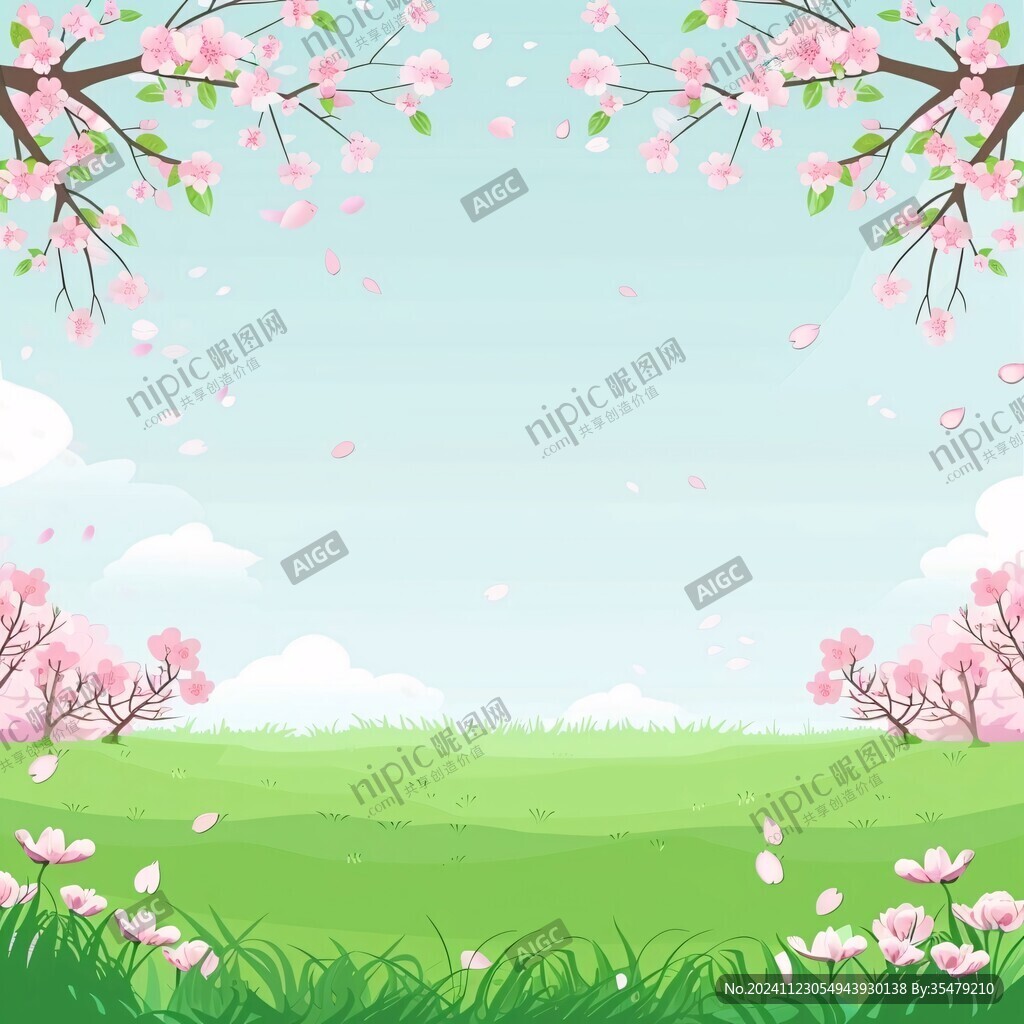 櫻花草地背景