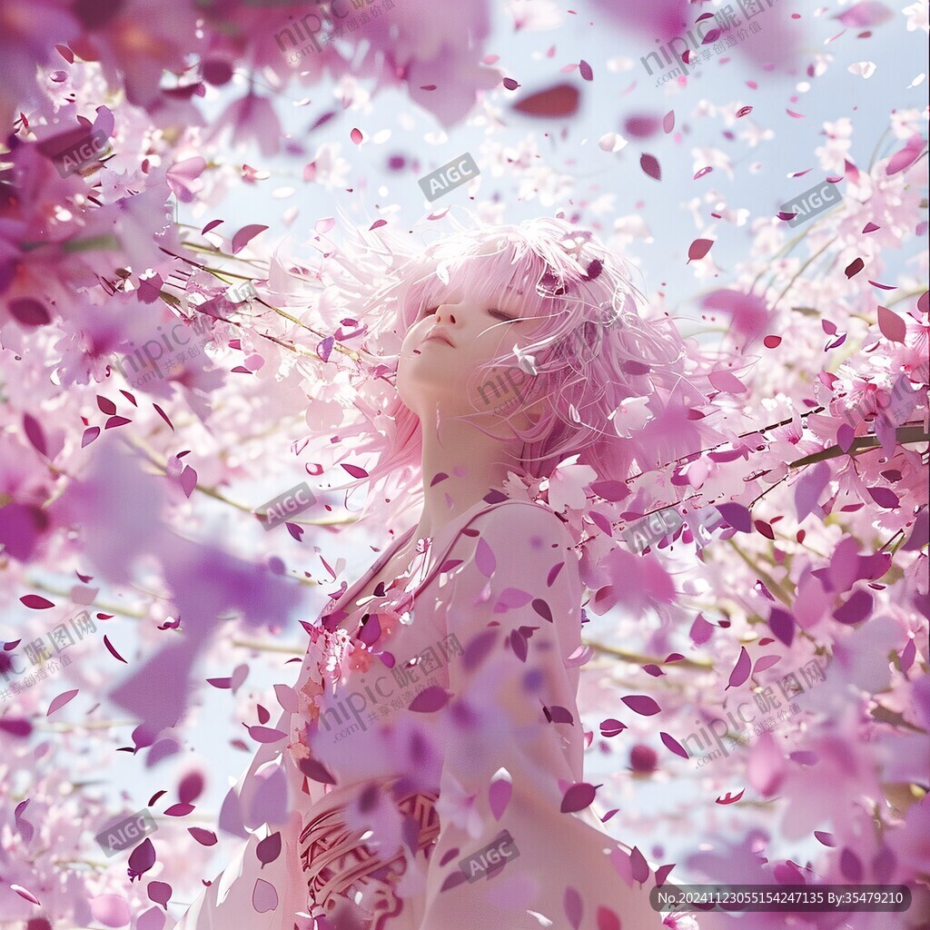 櫻花樹下的少女