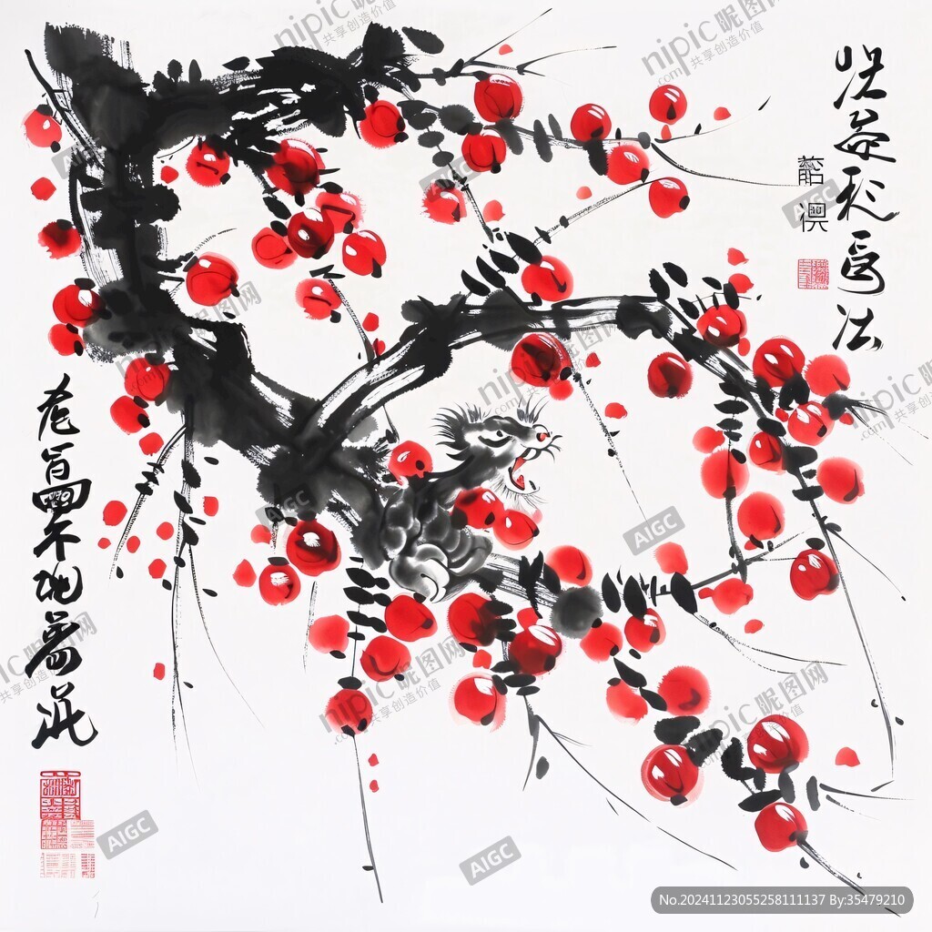 毛筆紅果滿枝