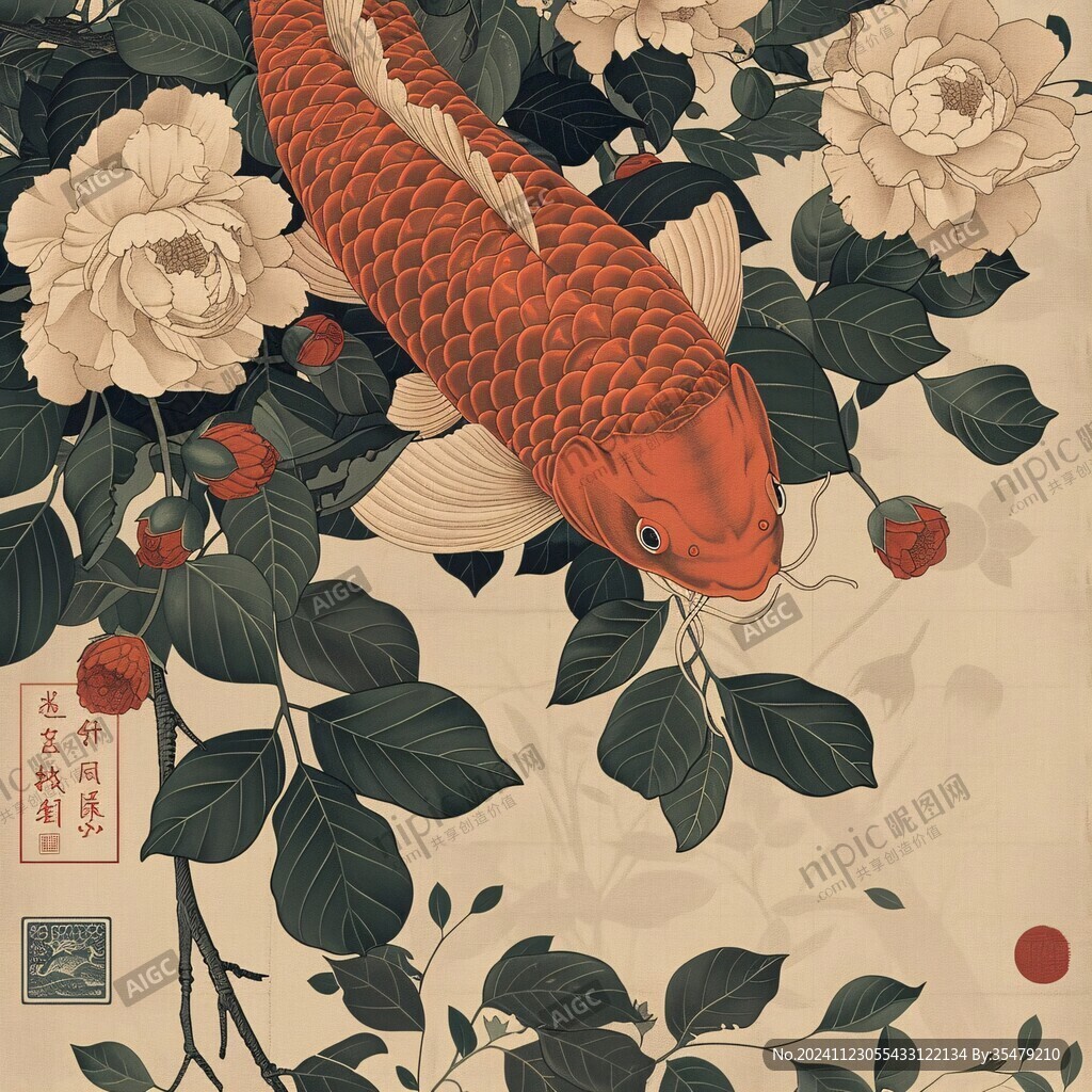 工筆荔枝錦鯉