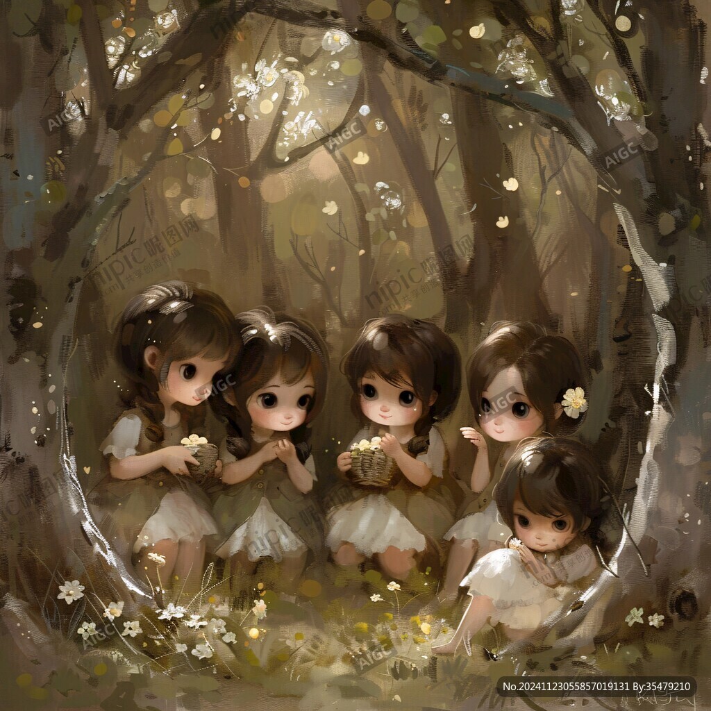 森林里的小女孩插畫