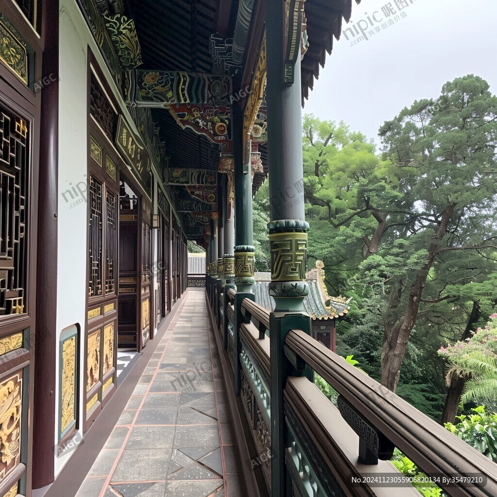 中式宮殿陽臺走廊