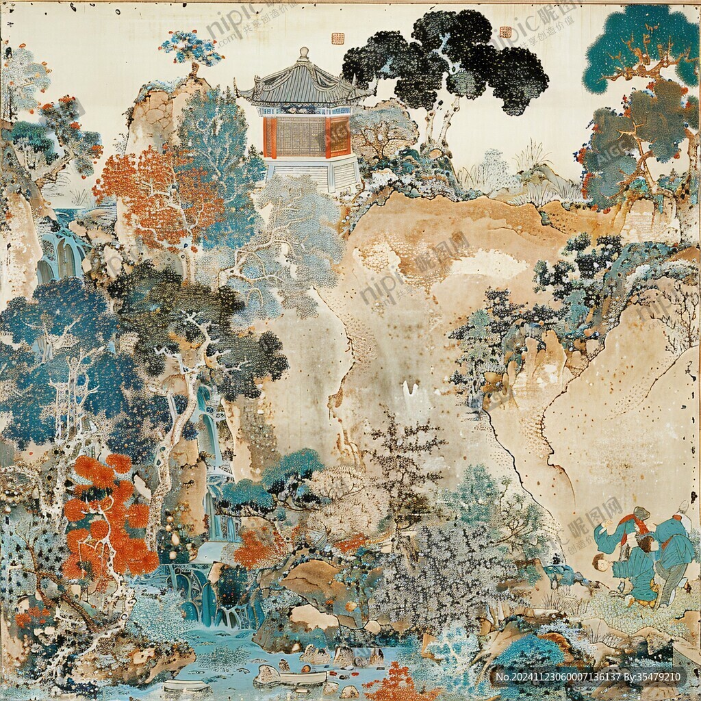 樓閣山水人物軸