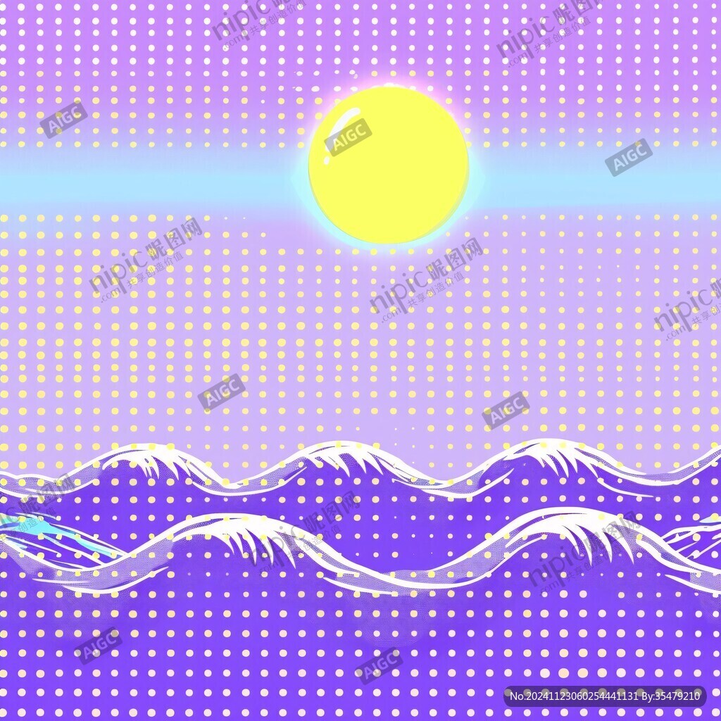 手繪海浪旭日東升