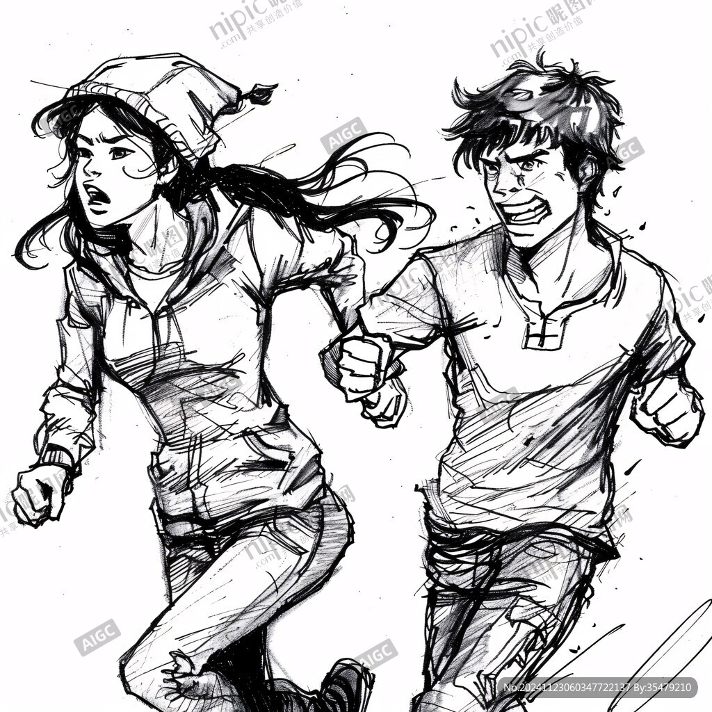 手繪奔跑的少年