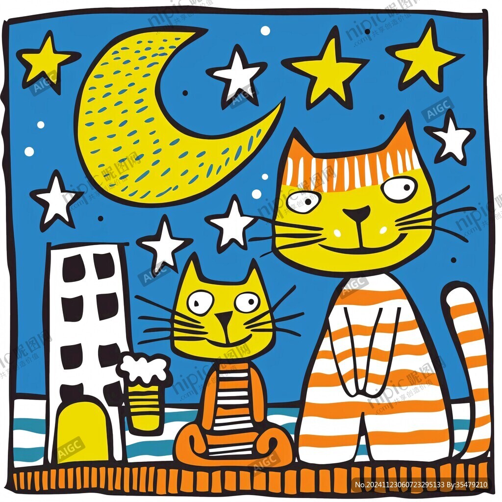 夜晚貓咪插畫(huà)