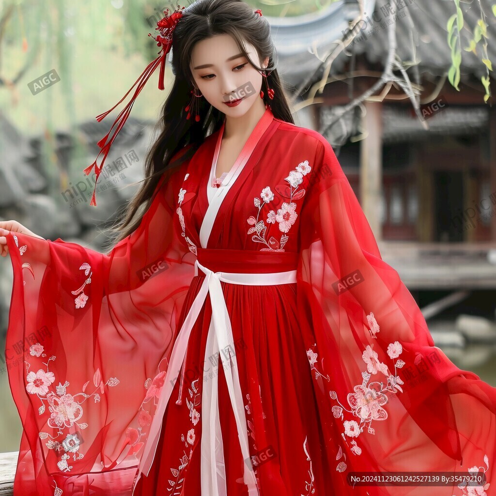 紅色古代薄紗服