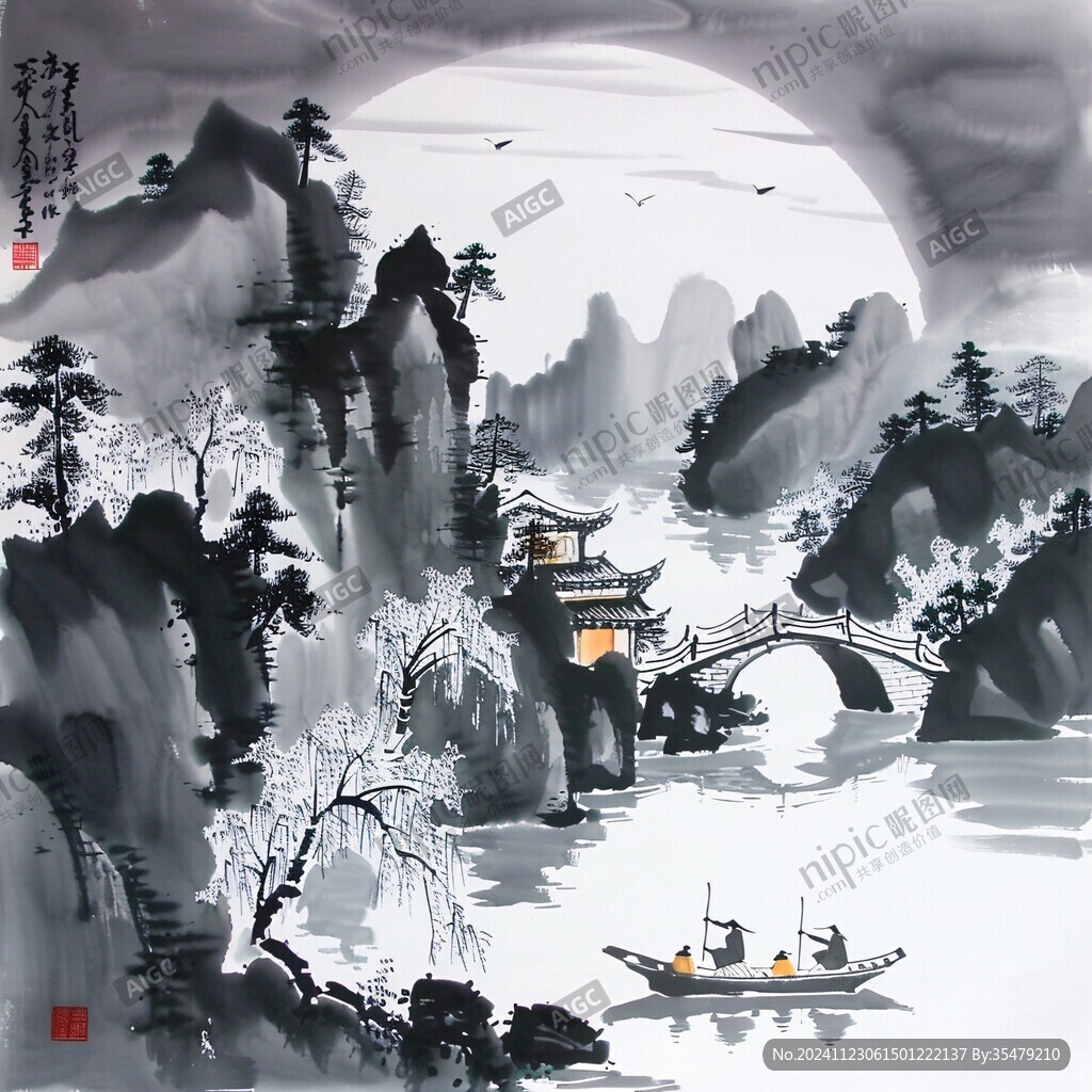 樓閣山水意境畫