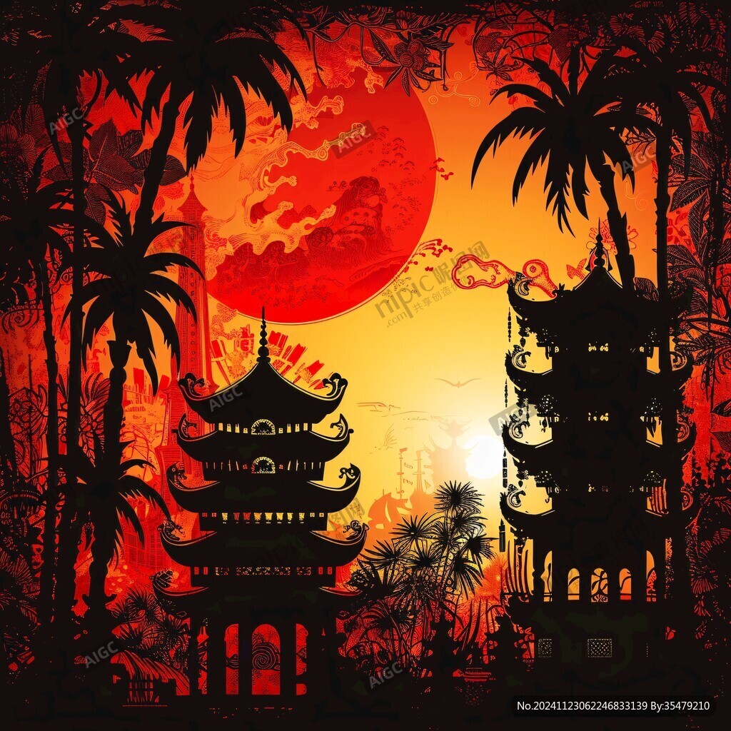越南地標(biāo)建筑山水畫