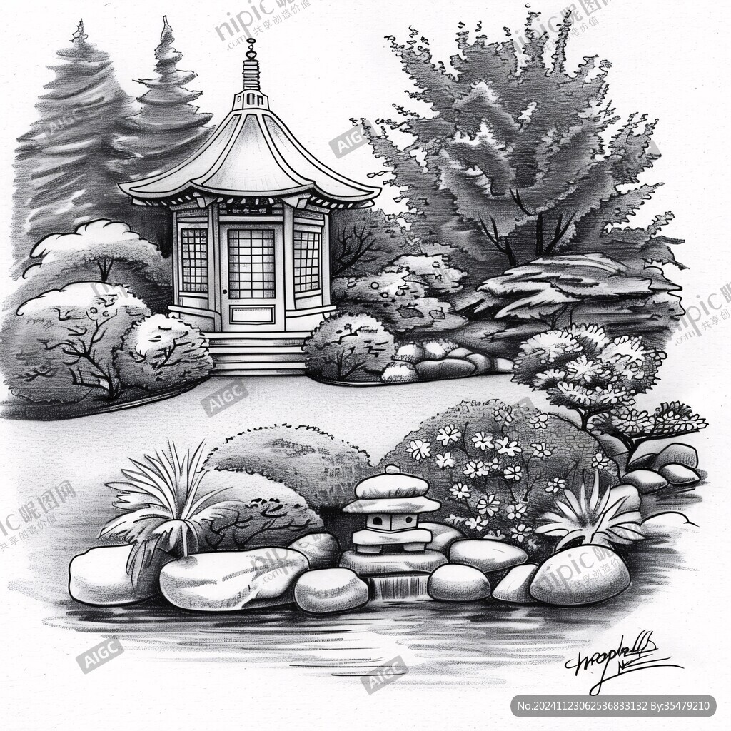 禪意園林插畫