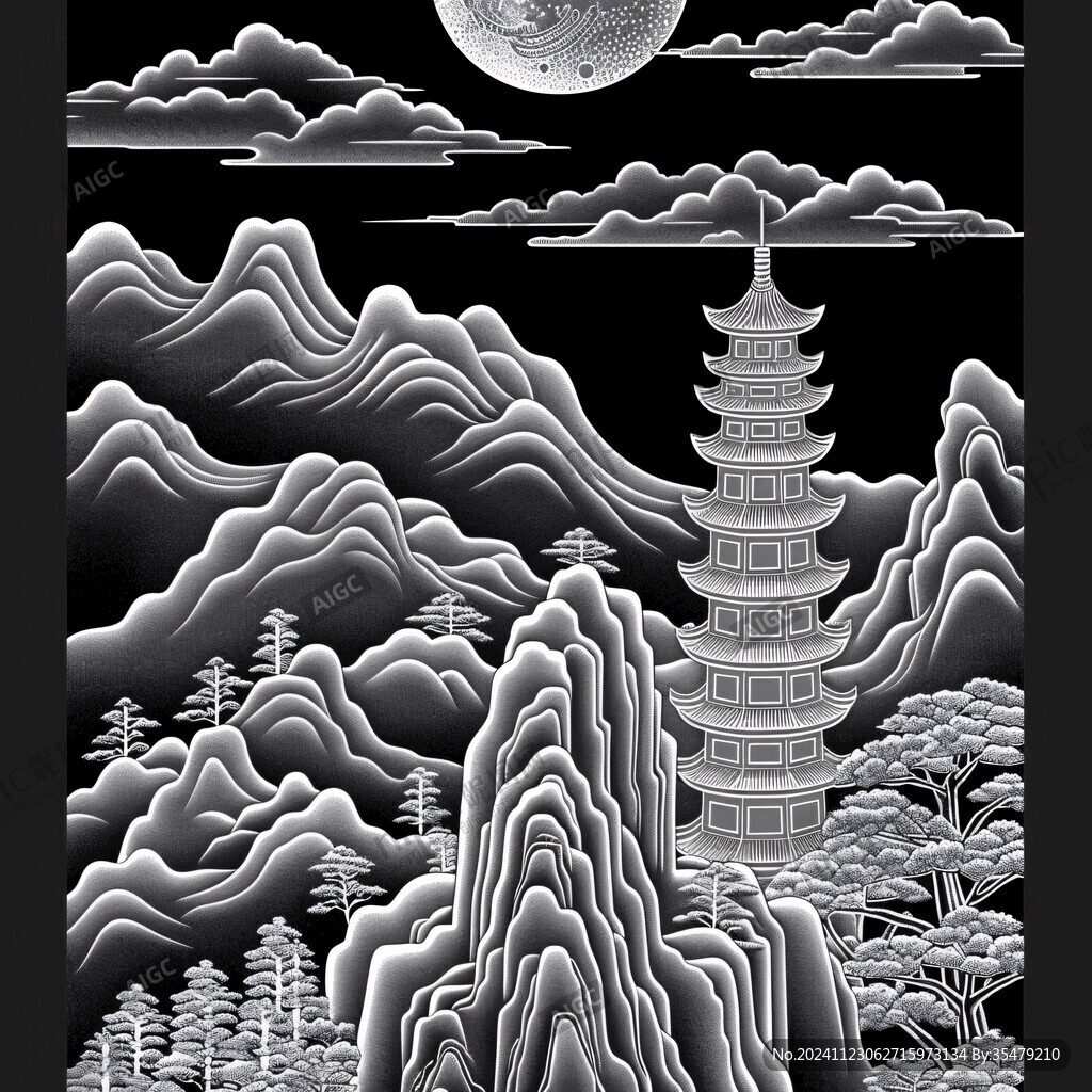 雷峰塔標志性建筑山水