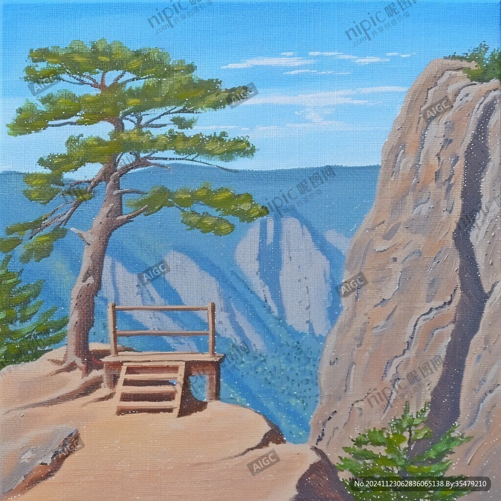 迎客松油畫