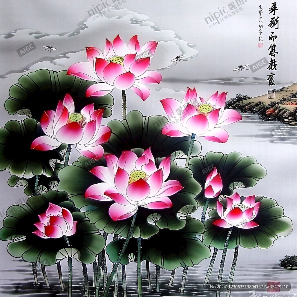 瓷磚荷花圖