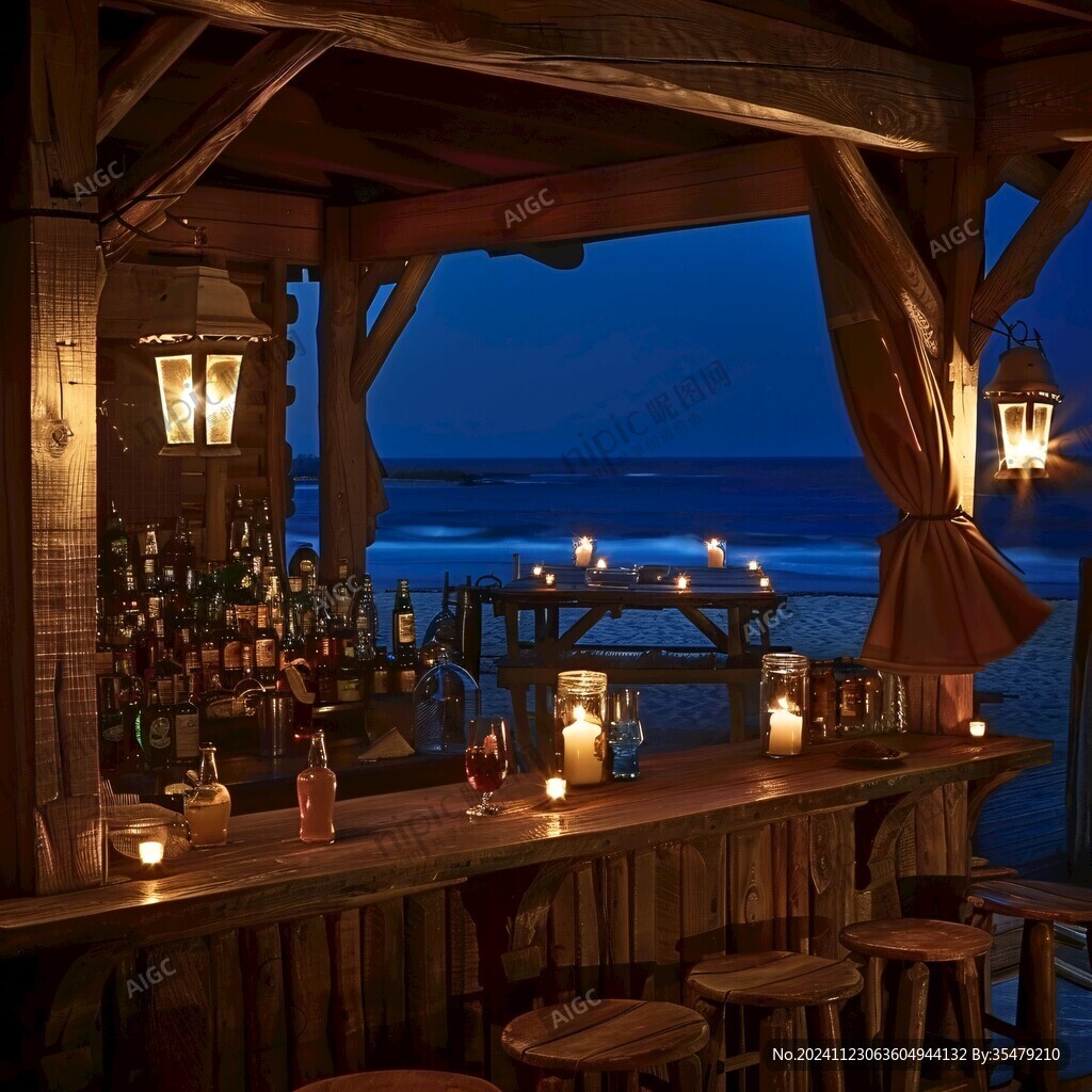 小木屋小酒吧夜景