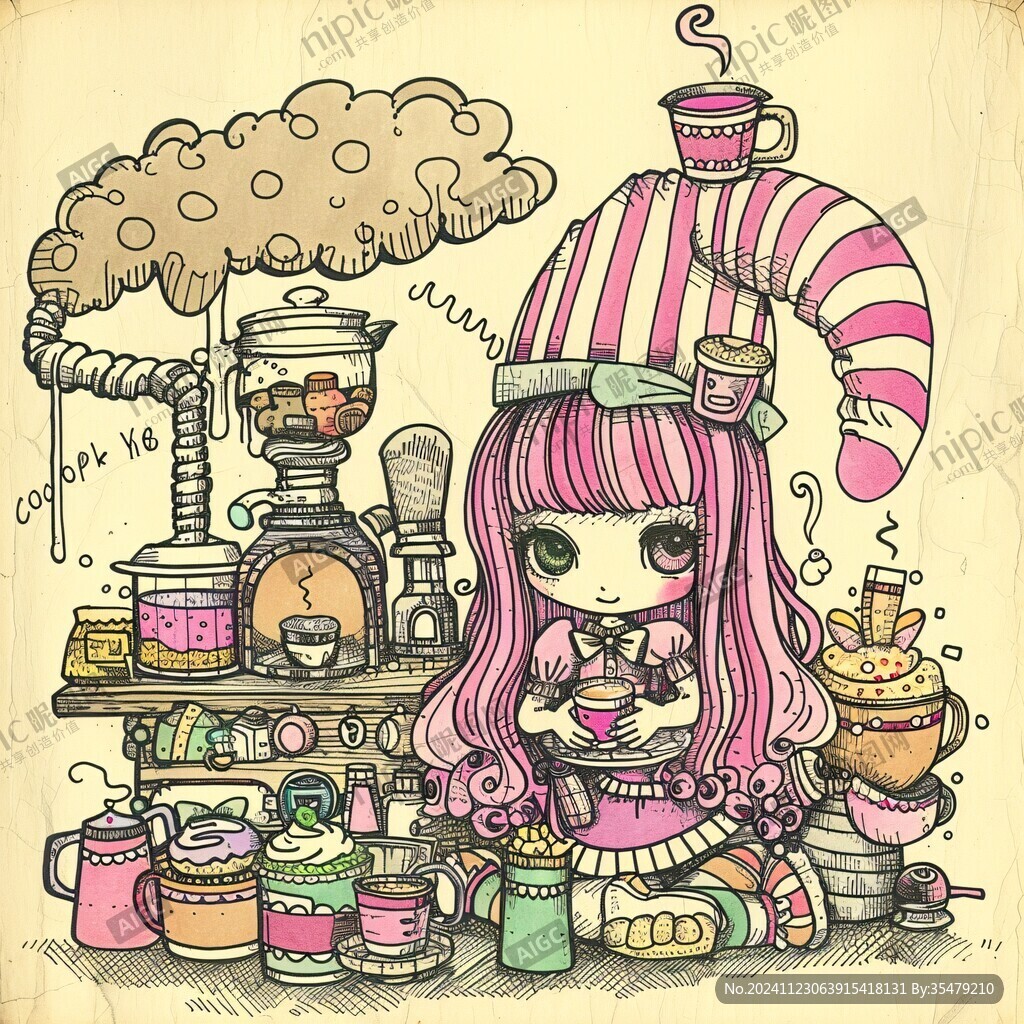 手繪奶茶女孩