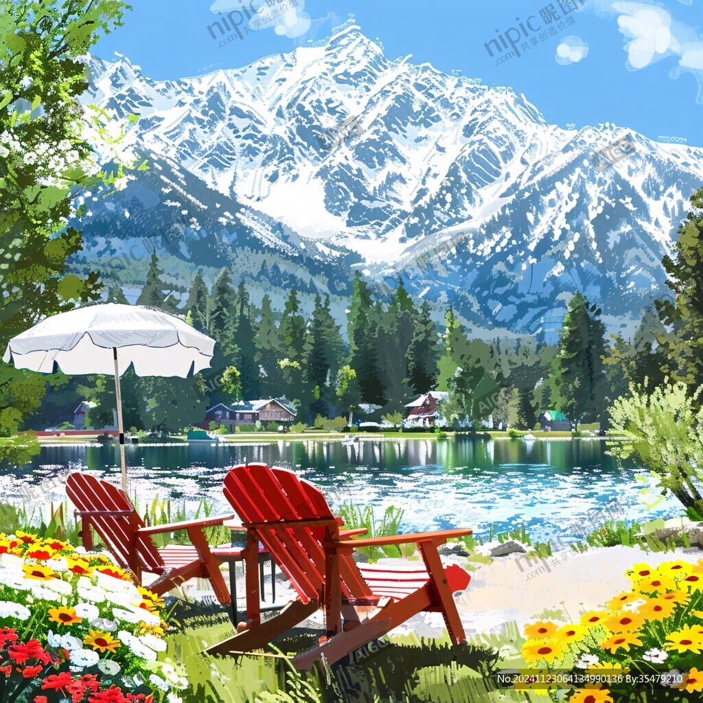 花園湖泊山地