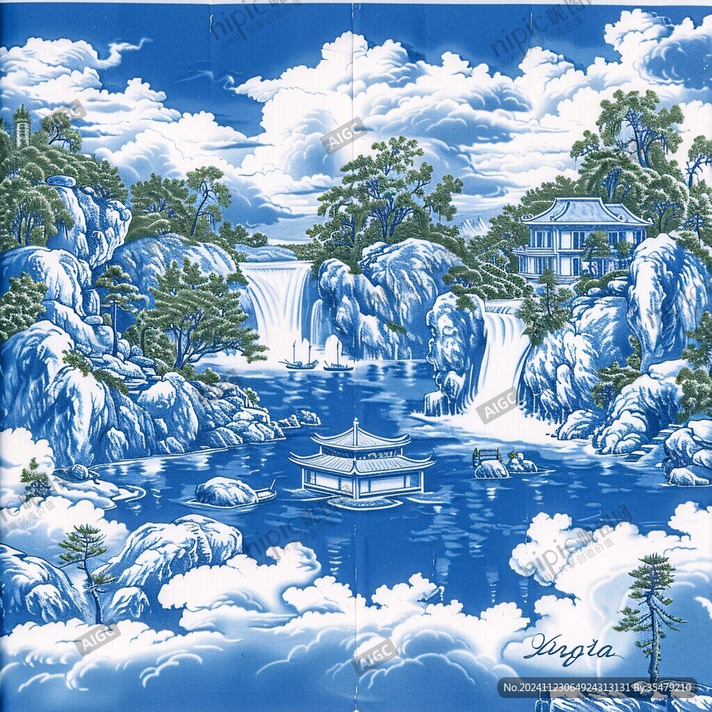 青花瓷山水青花瓷風(fēng)景