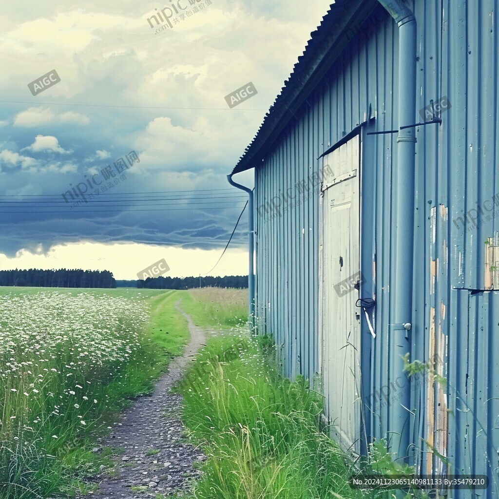 草地木屋陰云