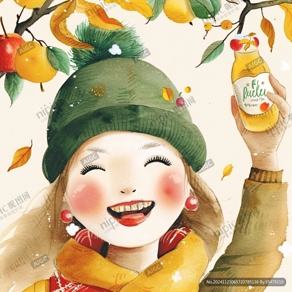 蘋果水果插畫女孩