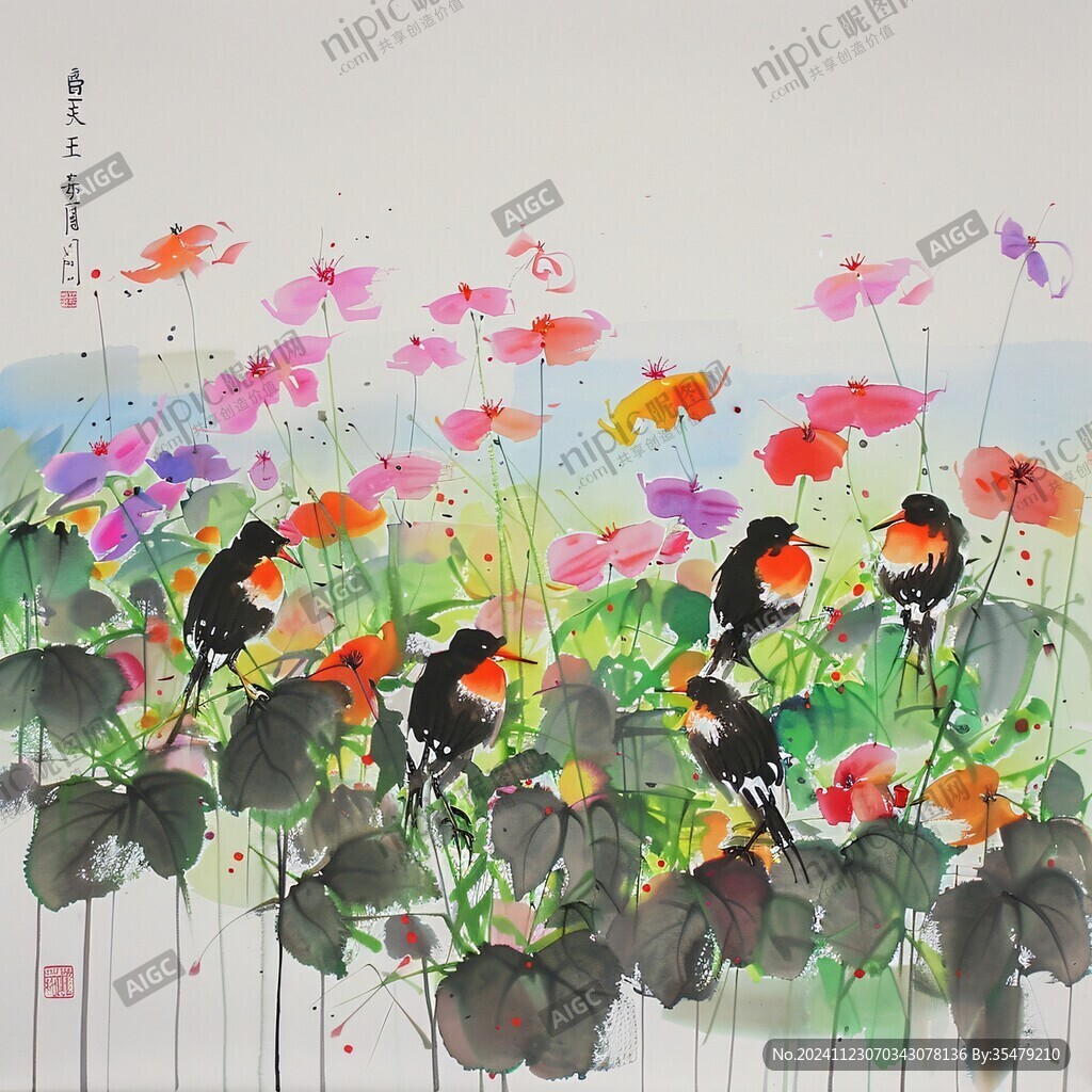 花鳥畫荷韻