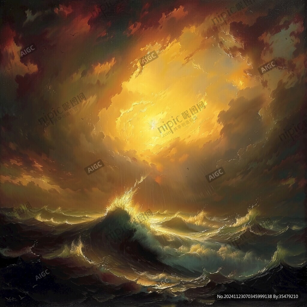海上落日插畫