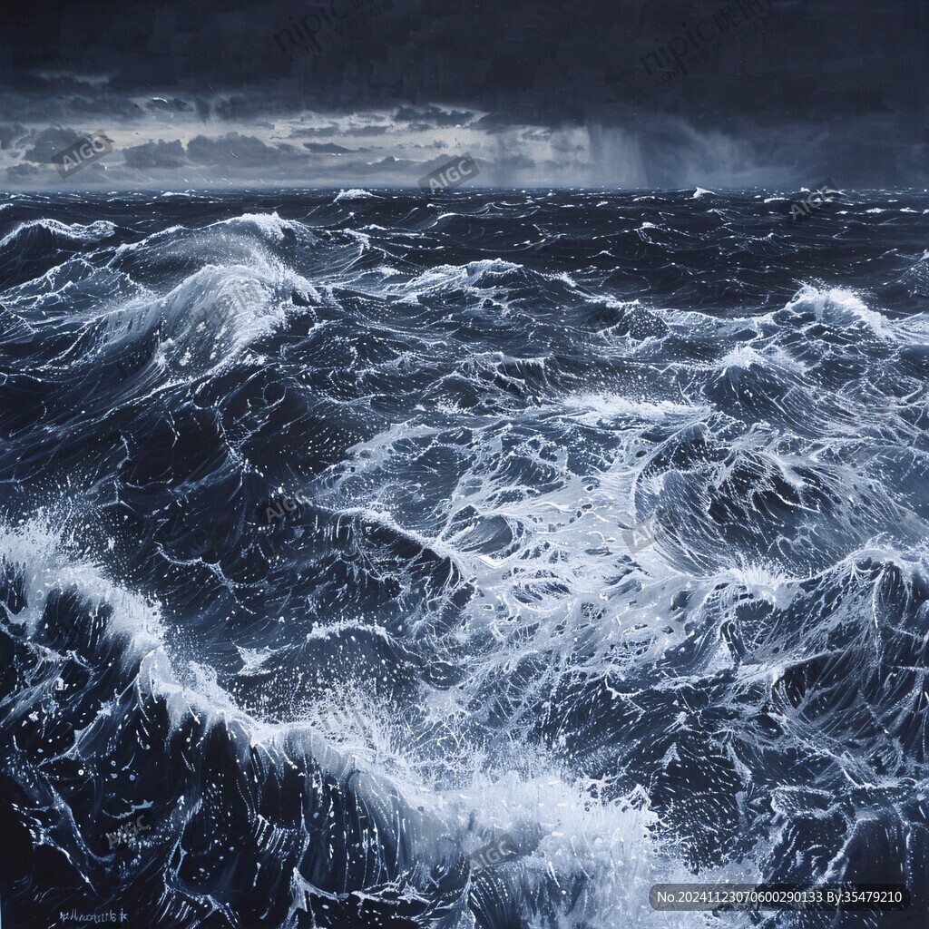 海浪水粉畫