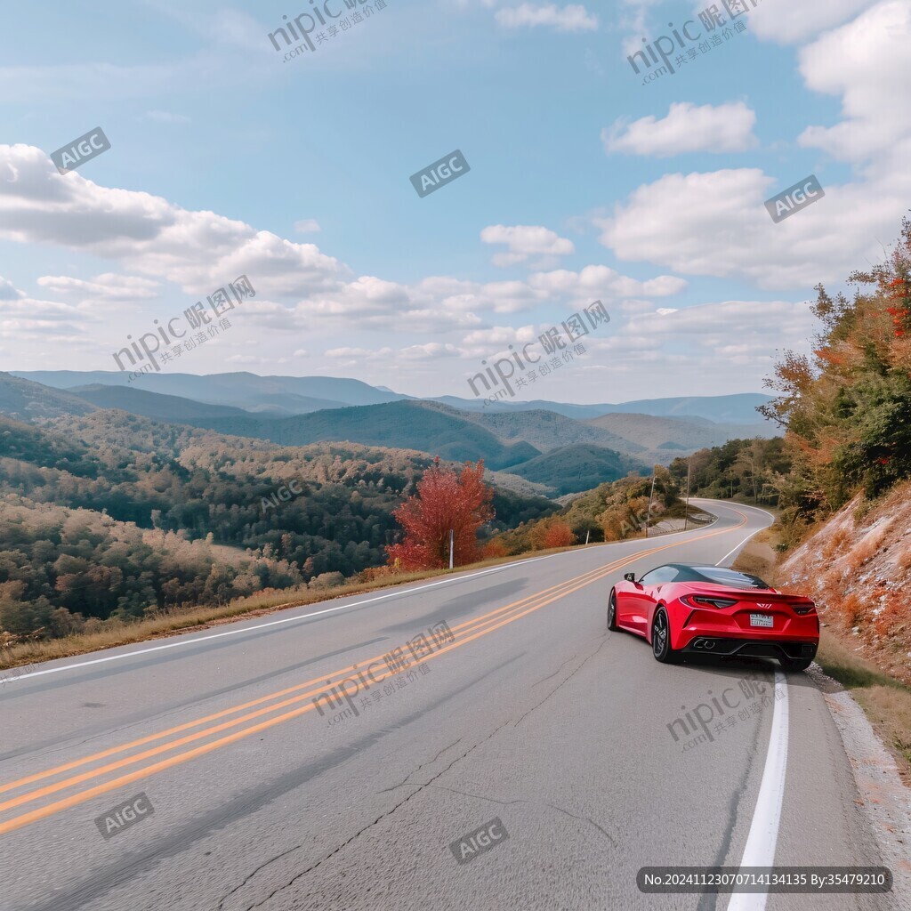 馬路上的紅色轎車