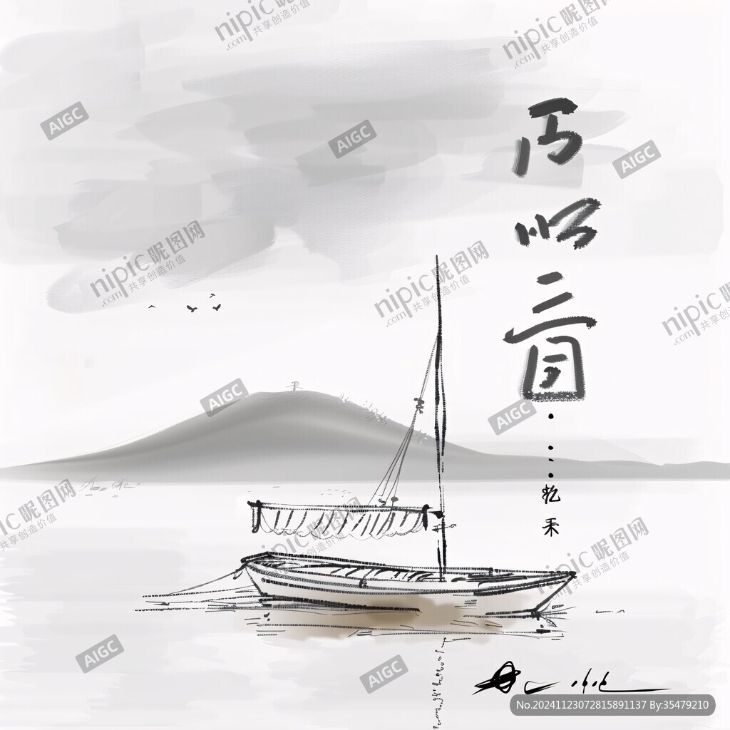 鼠繪水墨船