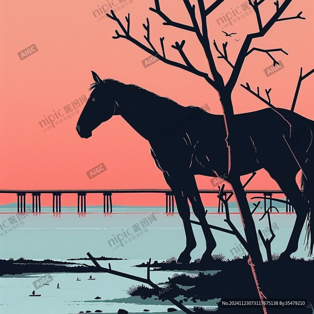 河岸邊一匹馬