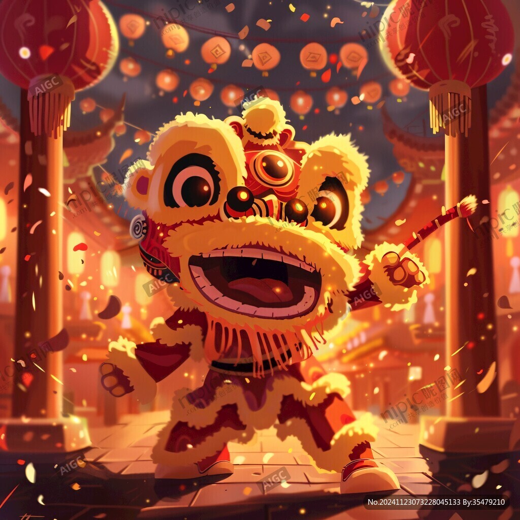舞獅包裝插畫