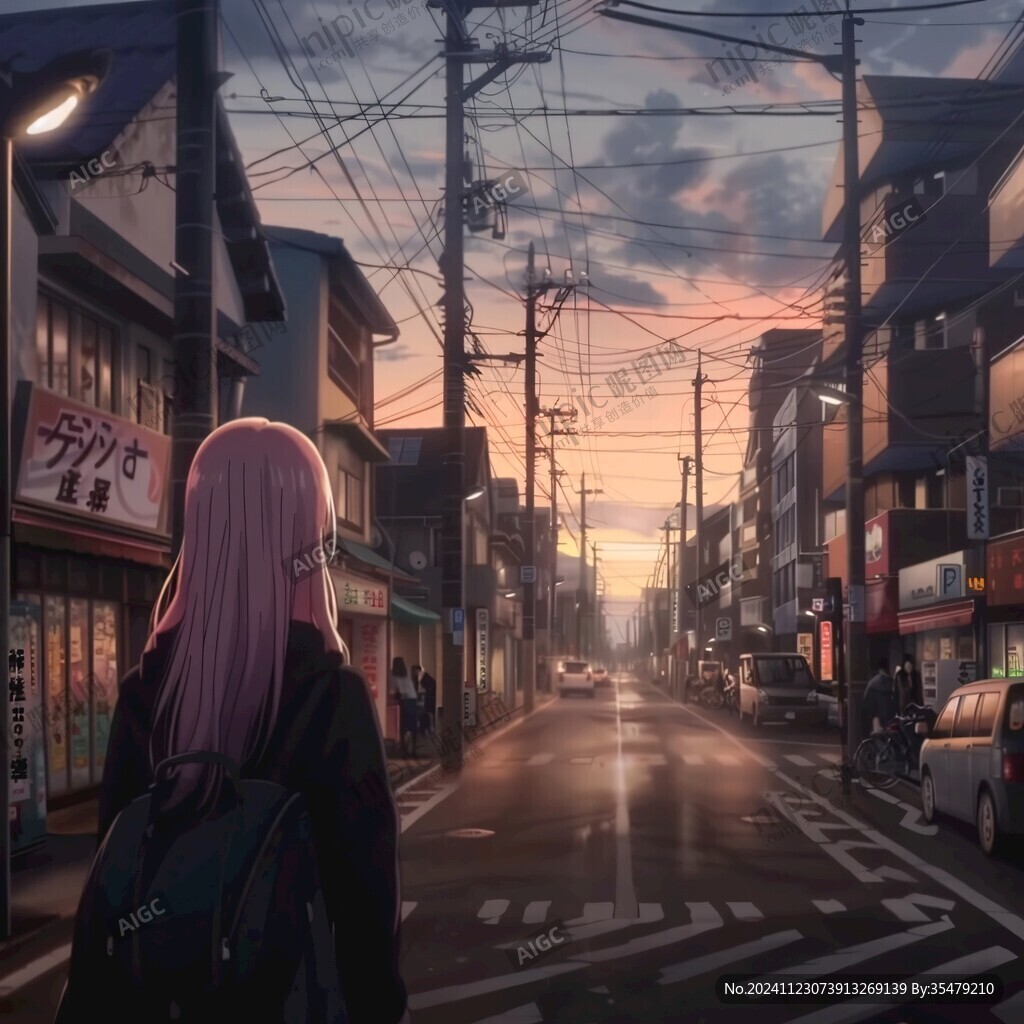 日落街道插畫