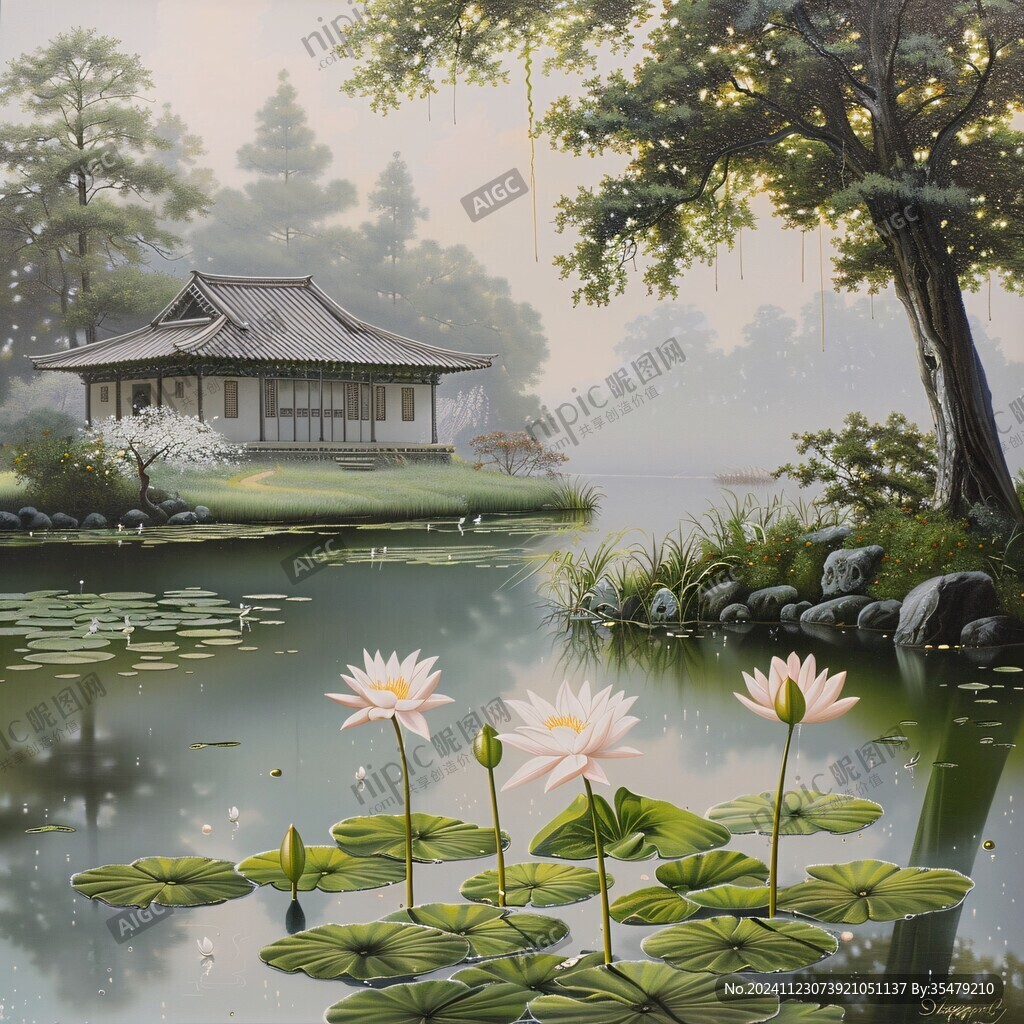 池塘風(fēng)景畫