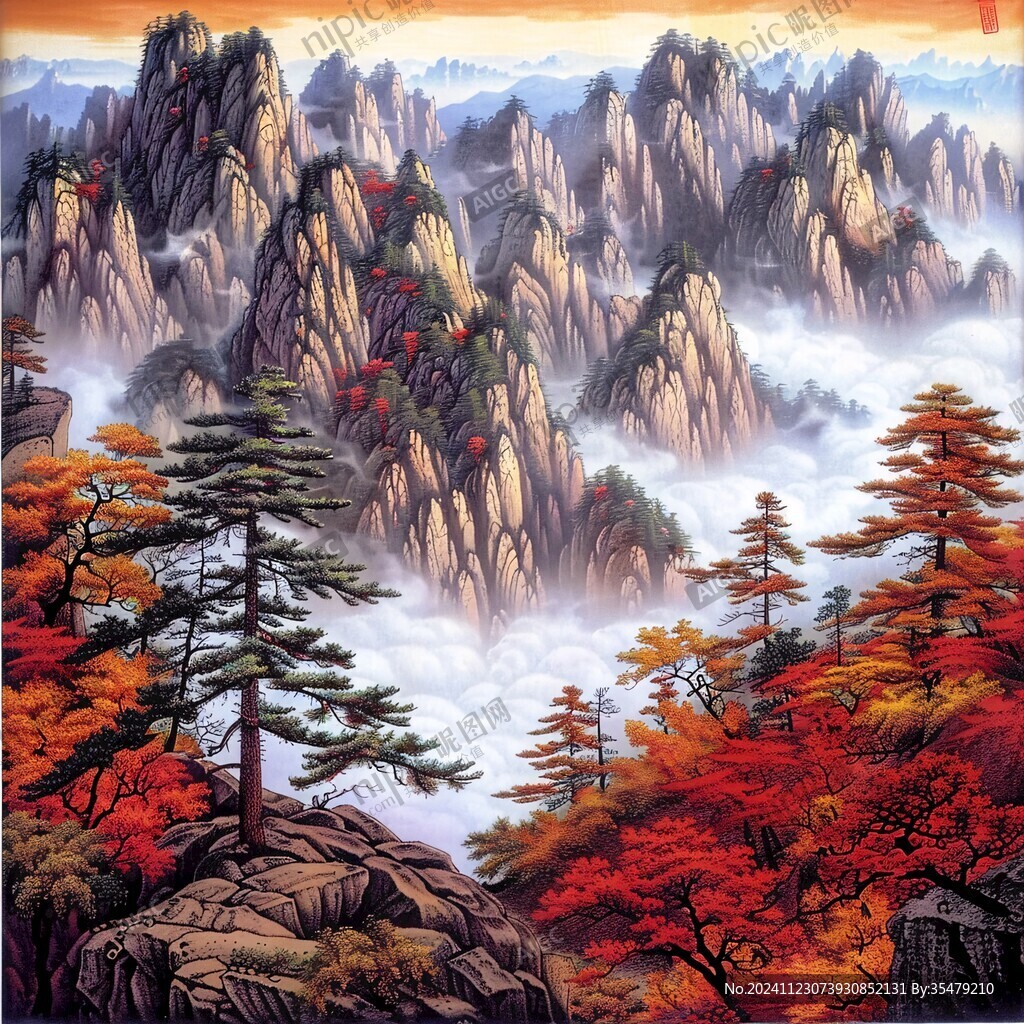 迎客松壁畫掛畫壁紙