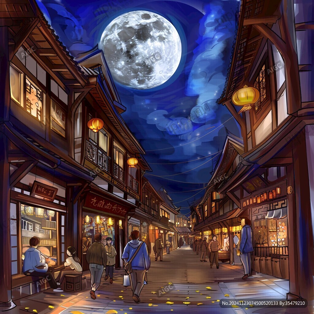古代街道夜景