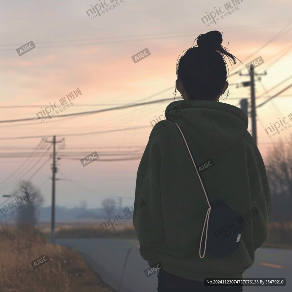 黃昏的少女背影