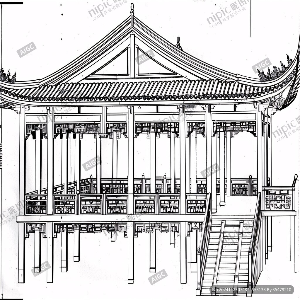 工字廳線稿